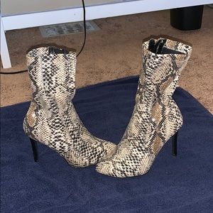 Snakeskin sequin booties